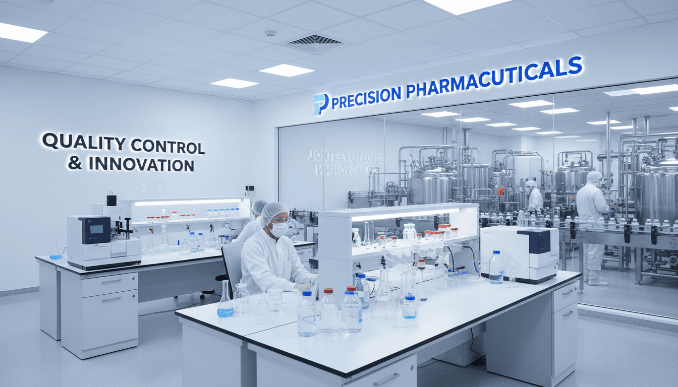MedWik Pharma के संस्थापक आधुनिक प्रयोगशाला में पेशेवर दवाएं और उत्पाद के साथ